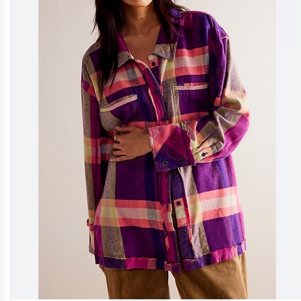WE The FREE Plaid Shirt Medium Button Up Cozy Flannel Anthropologie